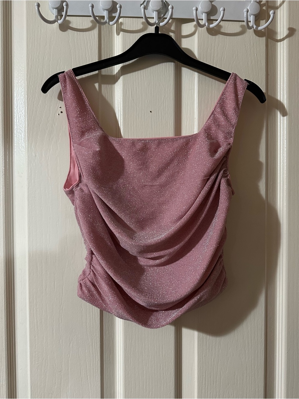 SHEIN Glitter Pink Draped Cowl Neck Tank